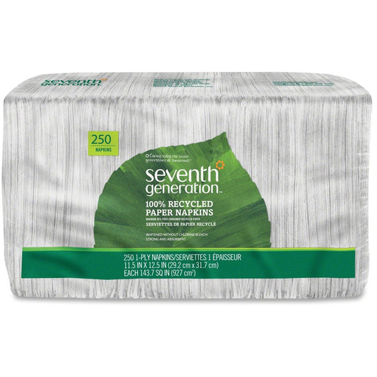 Seventh Generation 100% Recycled Paper Napkins - 1 Ply - 11.50" Width x 12.50" Length - White - Paper - 1 Pack