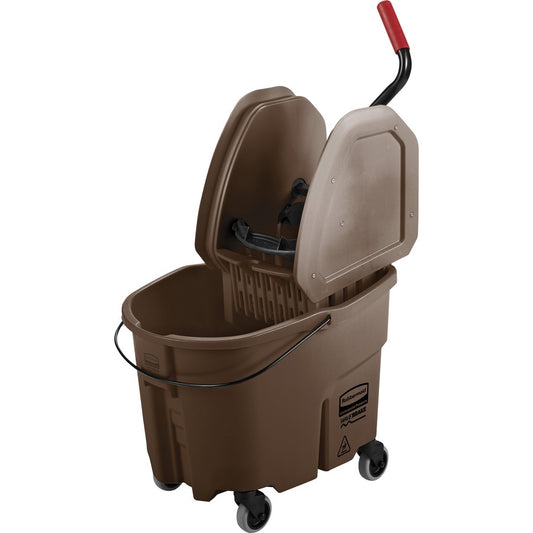 Rubbermaid Commercial Mop Bucket/Wringer Combination - 8.75 gal - Putty Knife Holder, Handle - 36.5" x 15.7" x 20.1" - Plastic, Steel - Brown - 1 Each