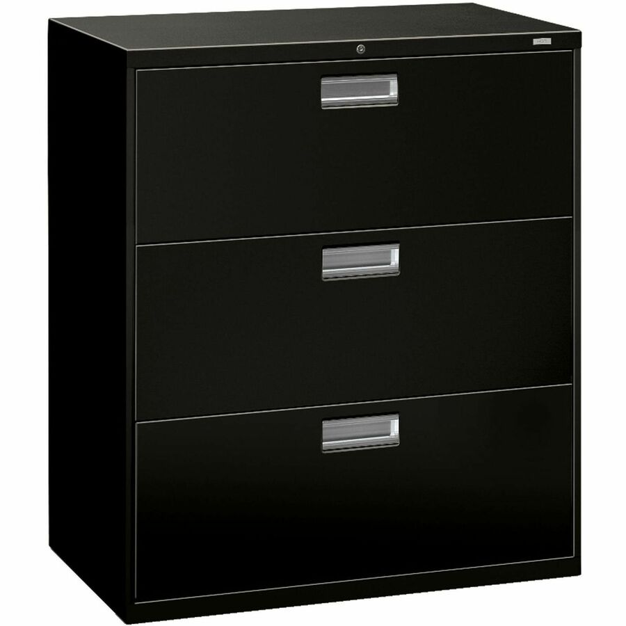 HON Brigade 600 H683 Lateral File - 40.9" Height x 36" Width x 18" Depth - Total Drawer(s): 3 - Finish: Black - Lockable, Heavy Duty, Glide, Removable Lock - For File Storage, Workstation, Office, Desk - 1 Each
