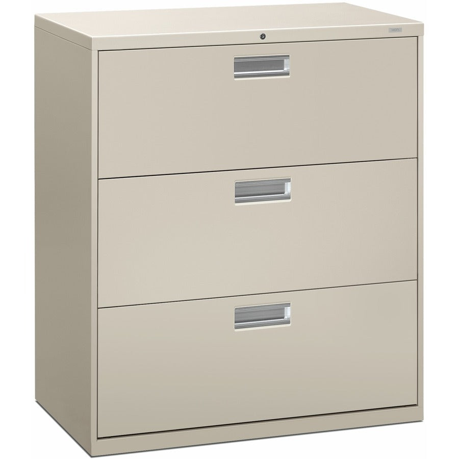 HON Brigade 600 H683 Lateral File - 40.9" Height x 36" Width x 18" Depth - Total Drawer(s): 3 - Finish: Light Gray - Lockable, Heavy Duty, Glide, Removable Lock - For File Storage, Workstation, Office, Desk - 1 Each