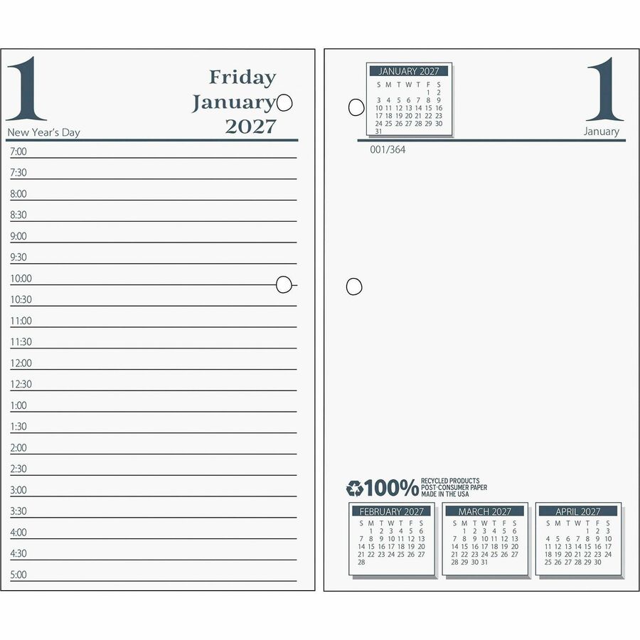House of Doolittle No.17-Base Economy Calendar Refills - Julian Dates - Daily - 12 Month - January 2027 to December 2027 - 7:00 AM to 5:00 PM - Half-hourly - 1 Day Single Page Layout - 1 Day Double Page Layout - 3 1/2" x 6" Sheet Size - Desktop - White...