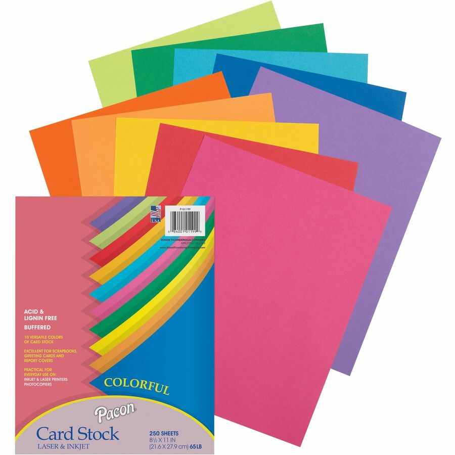Pacon Colorful Cardstock Assortment - Assorted - Letter - 8 1/2" x 11" - 65 lb Basis Weight - Sustainable Forestry Initiative (SFI) - Assorted - 1 Pack