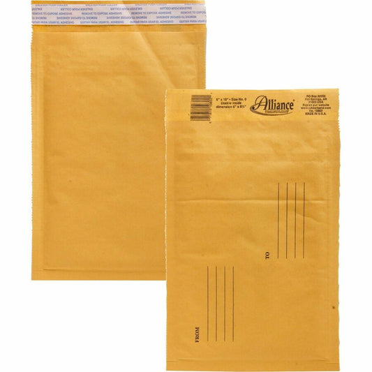 Alliance Rubber Kraft Bubble Mailers - Bubble - #0 - 6" Width x 10" Length - Peel & Seal - Kraft - Paper - 25 / Carton