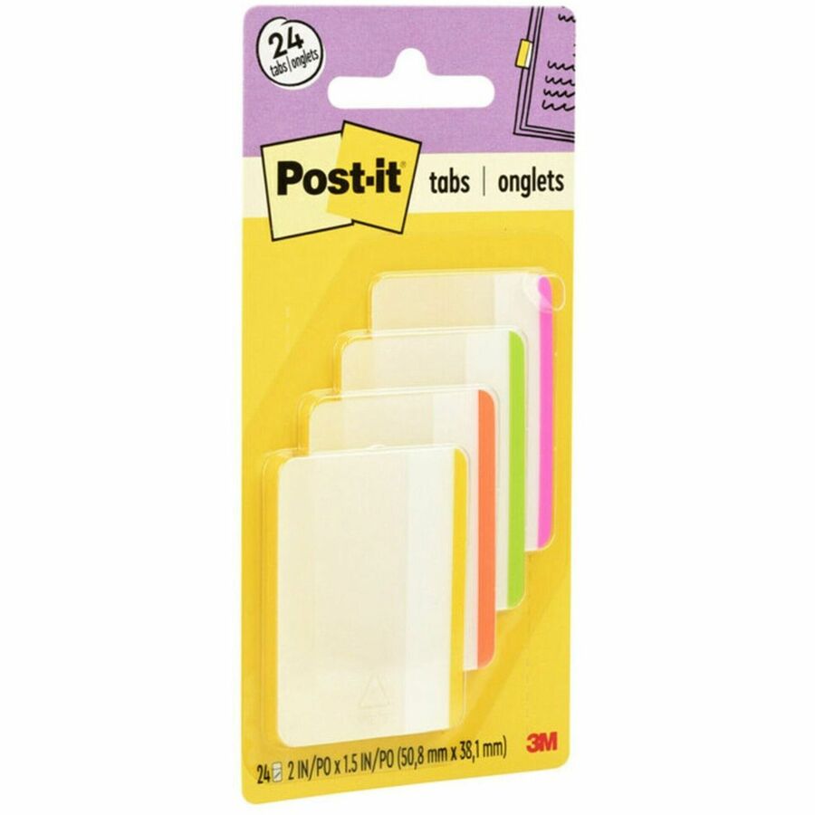 Post-it&reg, Durable Tabs - Write-on Tab(s) - 1.50" Tab Height x 2" Tab Width - Pink, Green, Orange, Yellow Tab(s) - Repositionable - 24 / Pack