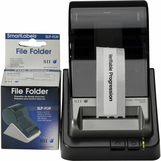 Seiko High Quality SLP-FLW File Folder Labels - 9/16" Width x 3 7/16" Length - Rectangle - Direct Thermal - White - Paper - 130 / Roll - 1 Each