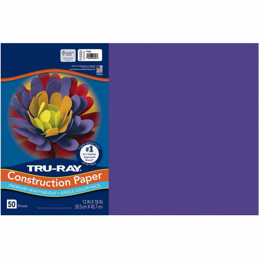 Tru-Ray Heavyweight Construction Paper - Art - 12" Width x 18" Depth - Purple - Sulphite - 50 / Pack