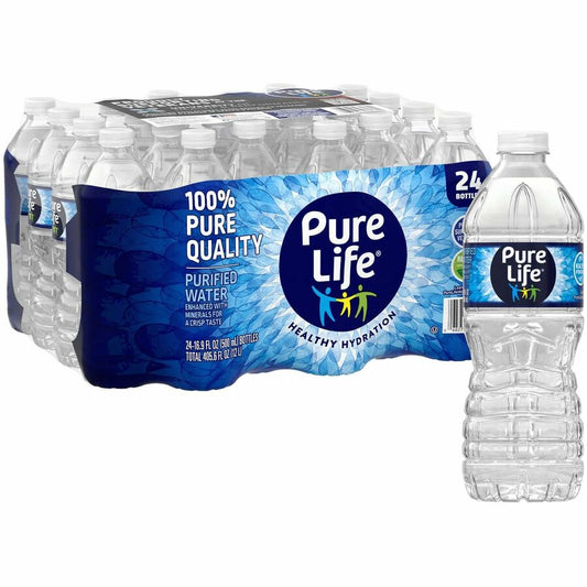 Pure Life Purified Bottled Water - Ready-to-Drink - 16.91 fl oz (500 mL) - 24 / Carton