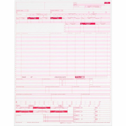 TOPS 1-part UB-04 Laser-cut Forms - 1 Part - 11" x 8.50" Form Size - White - Red Print Color - 2500 / Carton