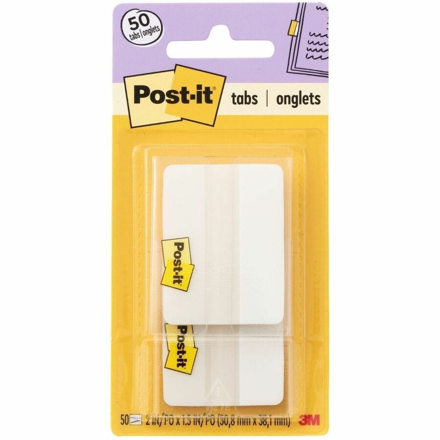 Post-it&reg, Durable Tabs - 1.50" Tab Height x 2" Tab Width - Removable - White Tab(s) - Printable, Durable, Long Lasting, Easy to Use - 50 / Pack