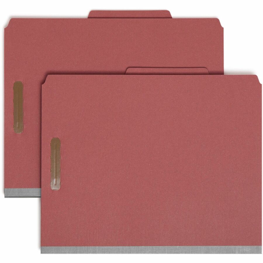 Smead 2/5 Tab Cut Letter Recycled Classification Folder - 8 1/2" x 11" - 2" Expansion - 2 x 2K Fastener - 2" Fastener Capacity - Top Tab Location - Right of Center Tab Position - 2 Divider - 25 pt. - Pressboard - Red - Tear Resistant Gusset - 100% Recy...