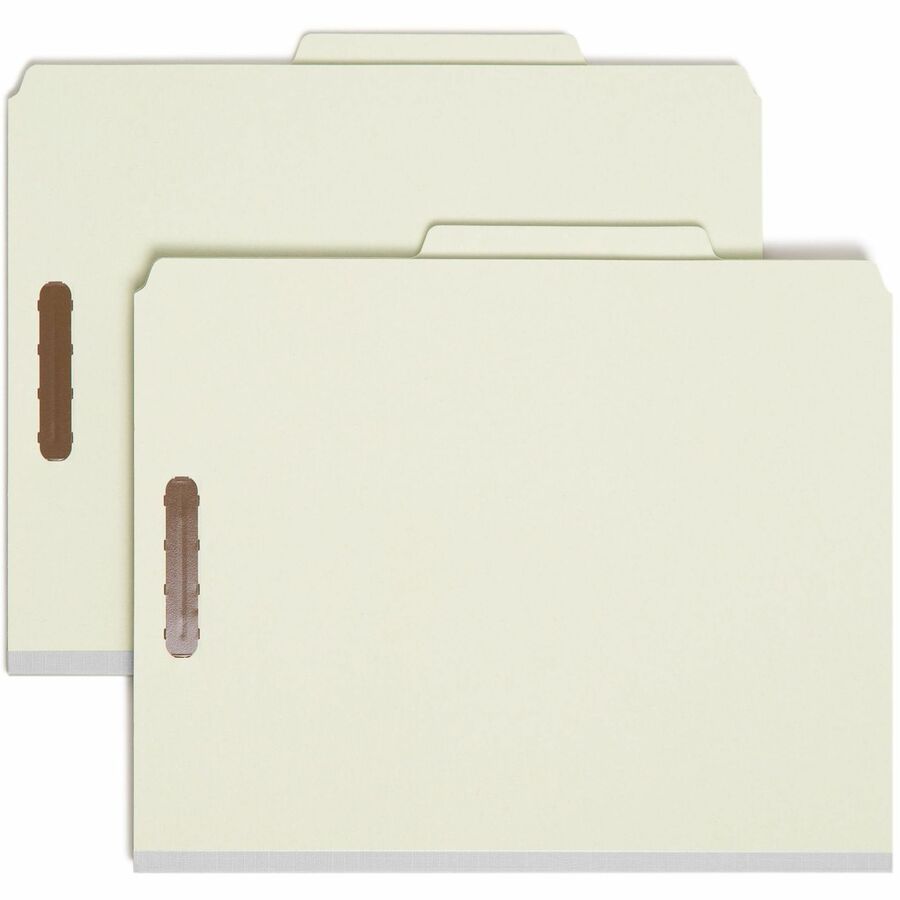 Smead 2/5 Tab Cut Letter Recycled Classification Folder - 8 1/2" x 11" - 2" Expansion - 2 x 2K Fastener - 2" Fastener Capacity - Top Tab Location - Right of Center Tab Position - 2 Divider - 25 pt. - Pressboard - Gray/Green - Heavy Duty, Tear Resistant...
