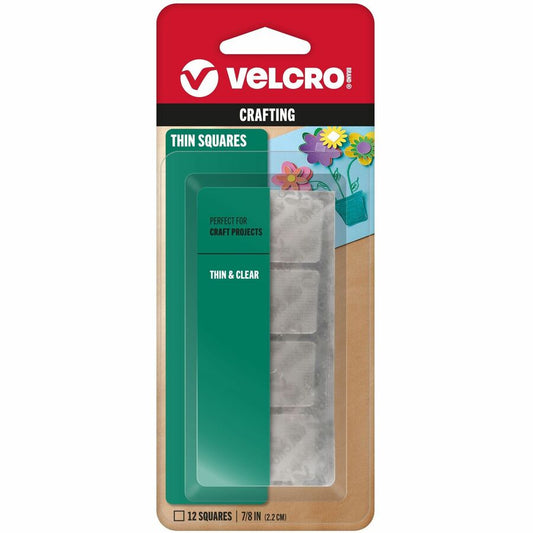 VELCRO&reg, Thin Clear Fasteners 7/8in Squares Clear 12 ct - Clear - Water Resistant - For Indoor, Outdoor, Card, Crafting, Scrapbooking, Project, Glass, Plastic, Classroom, Office, Home, ... Carton - 12 / Pack