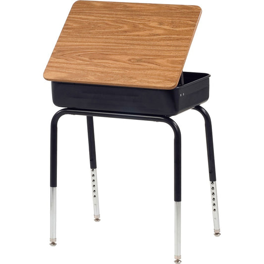 Virco Student Desk - Laminated Rectangle, Medium Oak Top - 4 Legs - Adjustable Height - 22" to 30" Adjustment - 24" Table Top Length x 24" Table Top Width - 30" Height - Assembly Required - Charcoal Black - 2 / Carton
