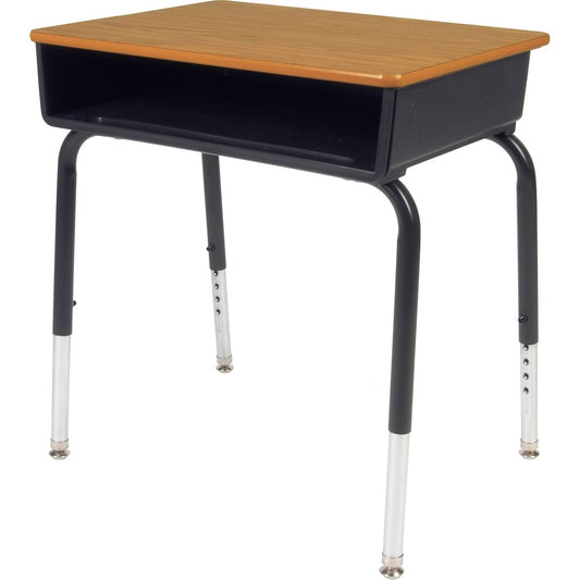 Virco 785 Open Front Student Desk with Book Box - Medium Oak Rectangle Top - 4 Legs - Height Adjustable - 22" to 30" Adjustment - 24" Table Top Length x 18" Table Top Width - 30" Height - Educational Environment - Assembly Required - Chrome, Laminated...