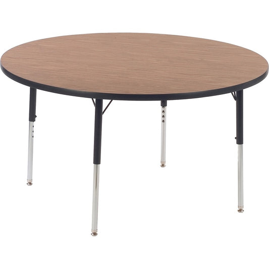 Virco 4848R Activity Table - Laminated Round Top - Height Adjustable - 1.13" Table Top Thickness x 48" Table Top Diameter - 30" Height - Educational Environment, Training - Assembly Required - Charcoal Black, Medium Oak - Particleboard Top Material - 1...