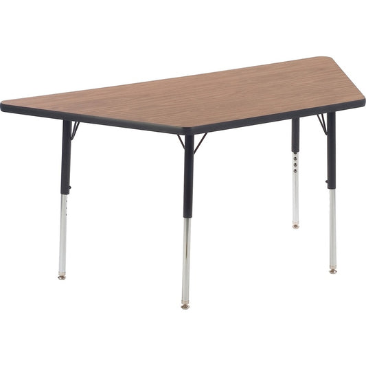 Virco 48TRAP60 Activity Table - Laminated Trapezoid Top - Height Adjustable - 22" to 30" Adjustment - 60" Table Top Width x 30" Table Top Depth - 30" Height - Educational Environment, Training - Assembly Required - Charcoal Black, Medium Oak - Particle...
