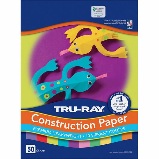 Tru-Ray Construction Paper - ClassRoom Project - 12" Width x 9" Length - Bright Assorted - Sulphite - 1 Pack