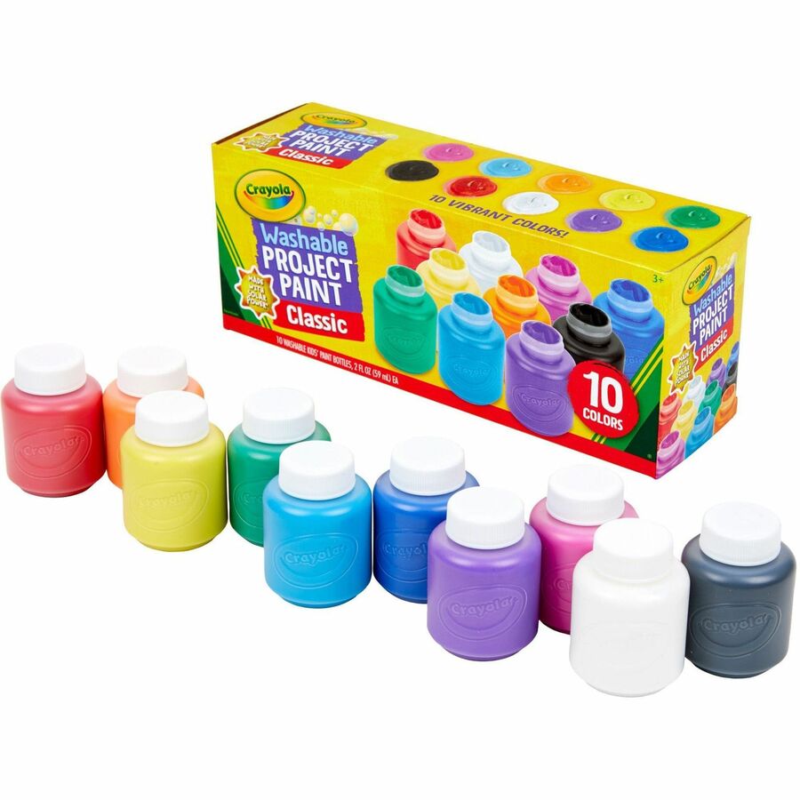 Crayola Washable Kids' Paint Set - 10 Color(s) - Blue, White, Violet, Brown, Green, Turquoise, Red, Yellow, Orange, Magenta - 2 fl oz - Washable - 1 Set