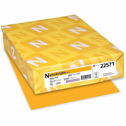 Astrobrights Color Copy Paper - Galaxy Gold - Letter - 8 1/2" x 11" - 24 lb Basis Weight - Smooth - Green Seal - Acid-free, Lignin-free - Gold - 1 Ream