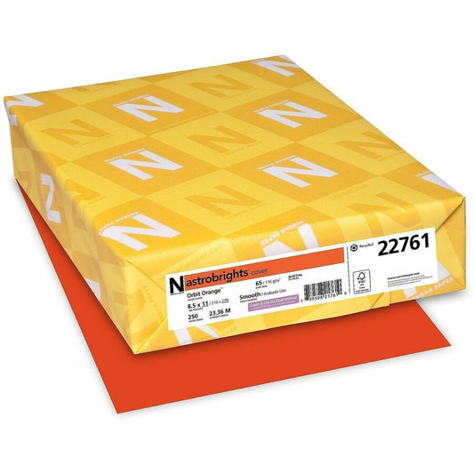 Astrobrights Colored Cardstock - Letter - 8 1/2" x 11" - 65 lb Basis Weight - Durable, Heavyweight, Acid-free, Lignin-free, Chlorine-free - Orbit Orange - 250 Sheets - 1 Pack