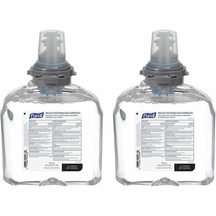 PURELL&reg, Hand Sanitizer Foam Refill - Fragrance-free Scent - 1.27 quart - Hand - Clear - Dye-free, Fragrance-free - 2 / Carton