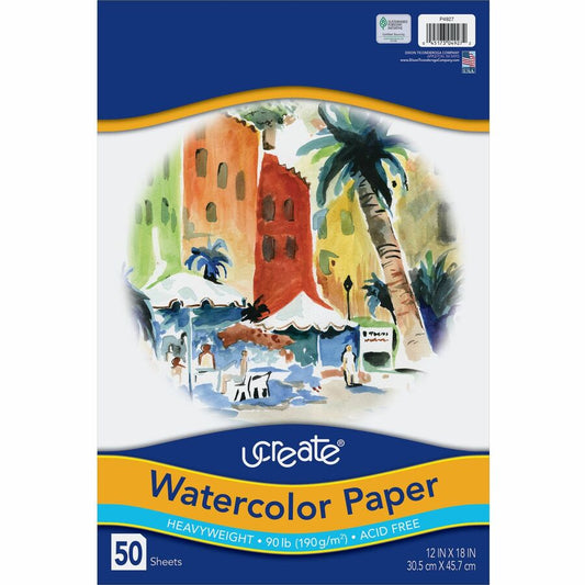 UCreate Watercolor Paper - 12" x 18" - 90 lb Basis Weight - Vellum - Sustainable Forestry Initiative (SFI) - Acid-free - White - 1 Pack