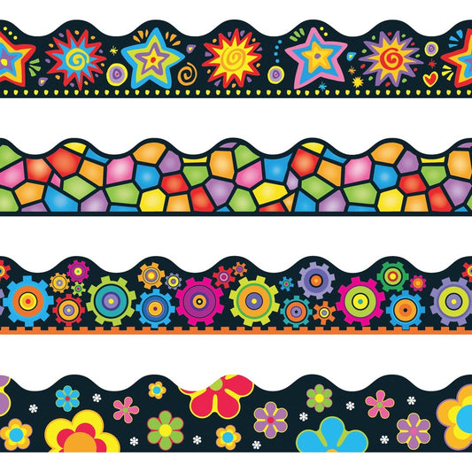 Trend Bulletin Board Trimmer Variety Pack - Brights on Black Shape - Reusable, Durable, Precut - 2.25" Width x 1872" Length - Assorted - 1 Set