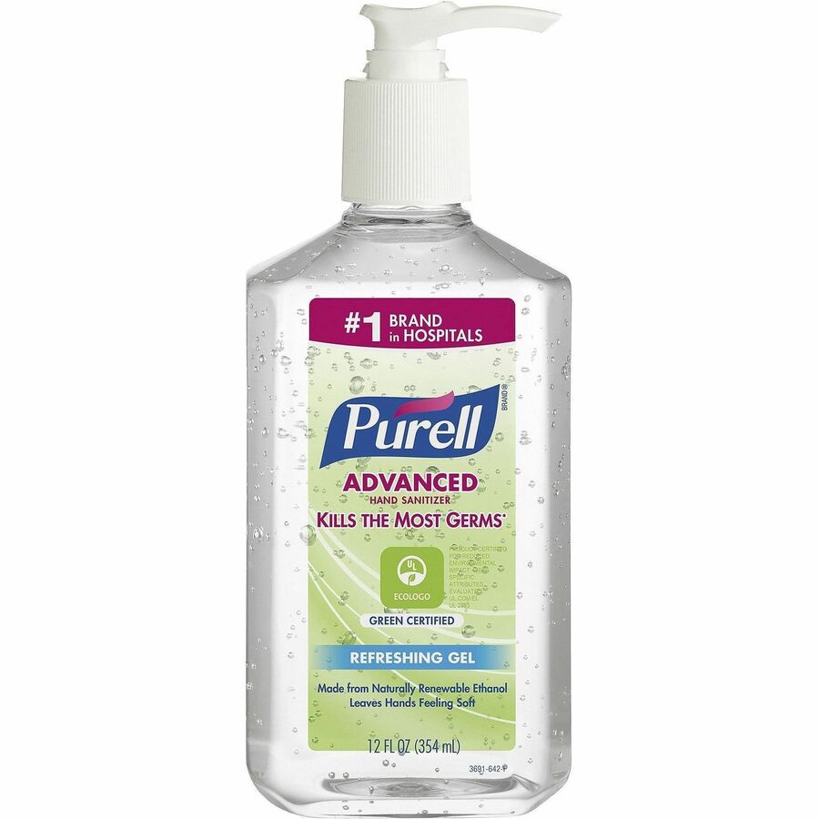 PURELL&reg, Hand Sanitizer Gel - Fragrance-free Scent - 12 fl oz - Pump Bottle Dispenser - Kill Germs - Clear - 1 Each