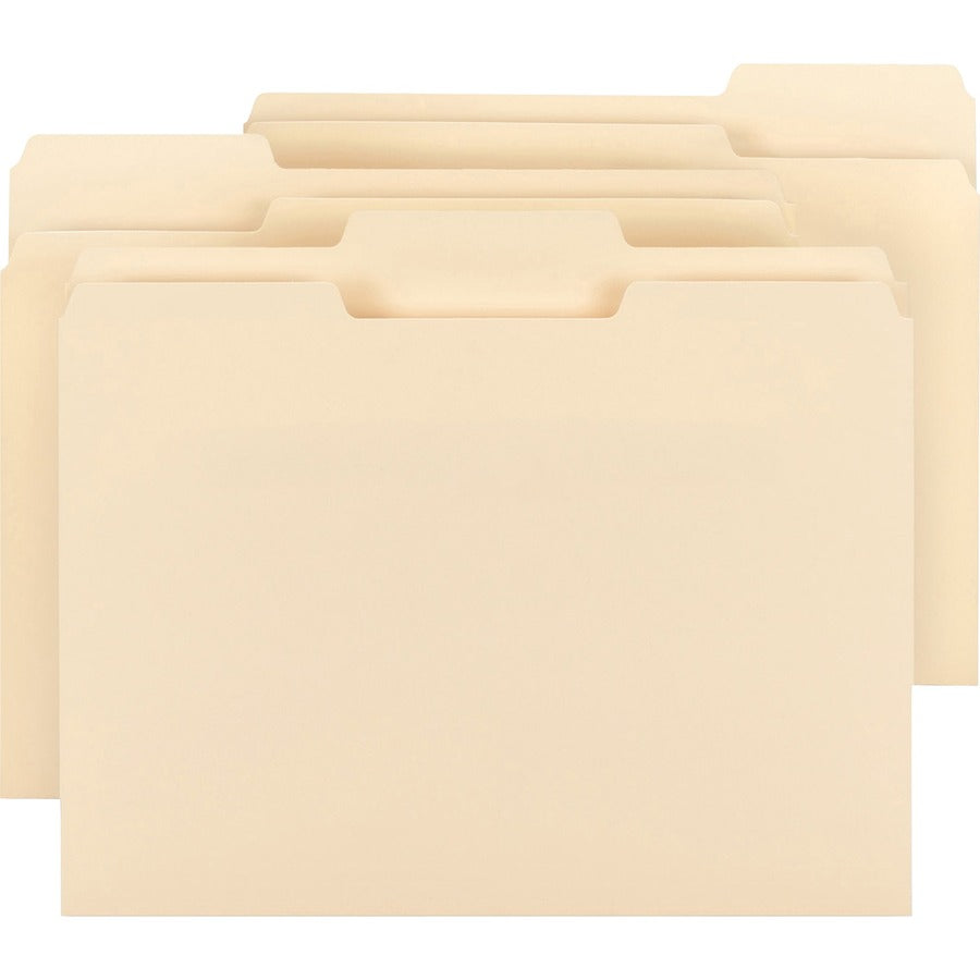Business Source 1/3 Tab Cut Letter Recycled Top Tab File Folder - 8 1/2" x 11" - 3/4" Expansion - Top Tab Location - Assorted Tab Position - 9.5 pt. - 1 Plys - Manila - 10% Recycled - 150 / Box