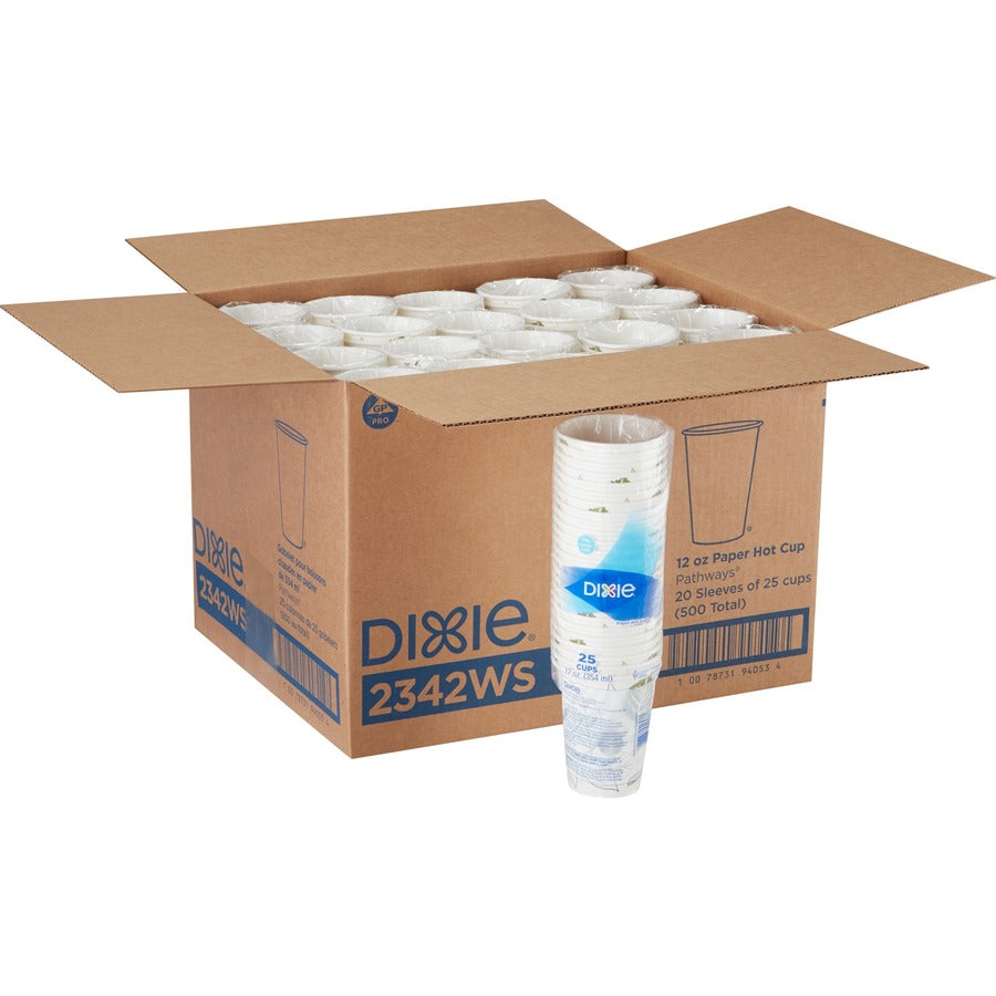 Dixie Pathways 12 oz Paper Hot Cups By GP Pro - 12 fl oz - White - Paper - Hot Drink - 25/Pack - 20 / Carton