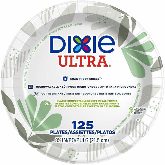 Dixie Ultra&reg, Pathways 8-1/2" Heavyweight Paper Plates by GP Pro - Serving - Pathways - Microwave Safe - 8.5" Diameter - White - Paper Body - 125/Pack - 4 / Carton