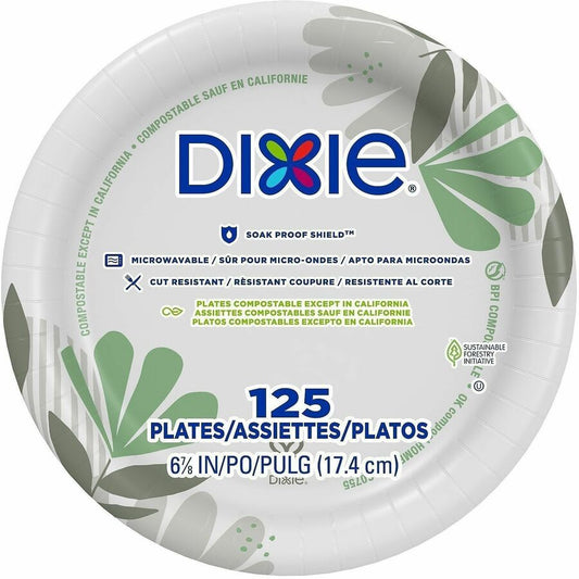 Dixie Foods Pathways Everyday Paper Plates - Breakroom - 6.9" Diameter - White - Paper Body - 4/Carton - 4 / Carton
