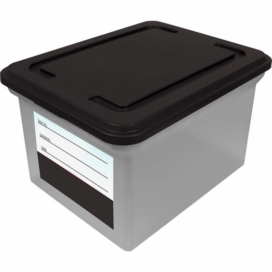 Vertiflex Clear Base File Tote with Lid and Label - External Dimensions: 18" Width x 14.1" Depth x 10.8" Height - Media Size Supported: Letter, Legal - Snap-tight Closure - Plastic - Clear, Black - For File - 1 Each