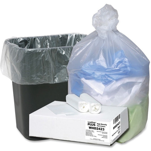 Berry Ultra Plus Trash Can Liners - Small Size - 10 gal Capacity - 24" Length x 24" Width x 0.31 mil (8 Micron) Thickness - High Density - Natural - Resin - Industrial Trash, Office Waste - 500 / Carton