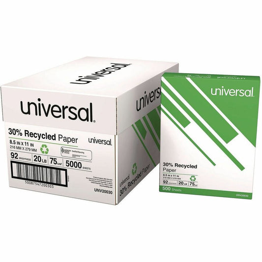 Universal Copy Paper - 92 Brightness - 20 lb Basis Weight - 75 g/m², Grammage - White - 5000 Sheets - 500 Sheets per Ream - 10 / Carton