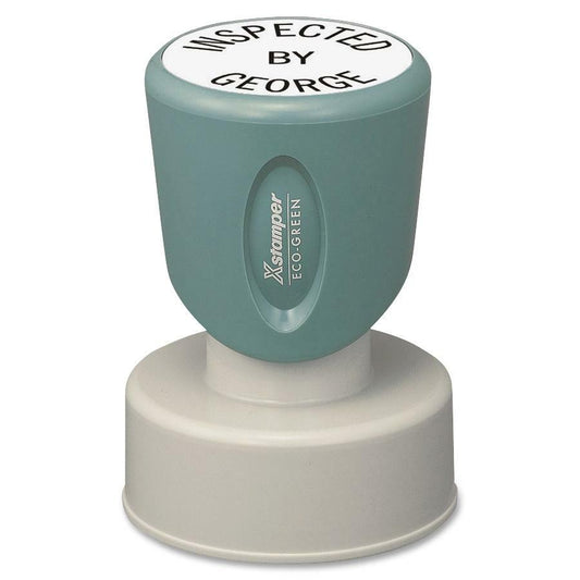 Xstamper Custom Round Pre-inked Stamp - Custom Message Stamp - 1.19" Impression Diameter - 50000 Impression(s) - Green, Gray - Plastic - 1 Each