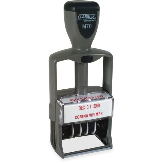 Xstamper ClassiX Self-inking Plastic Date Stamp - Date Stamp - 0.94" Impression Width x 1.63" Impression Length - 7000 Impression(s) - Assorted - Plastic, Metal - 1 Each