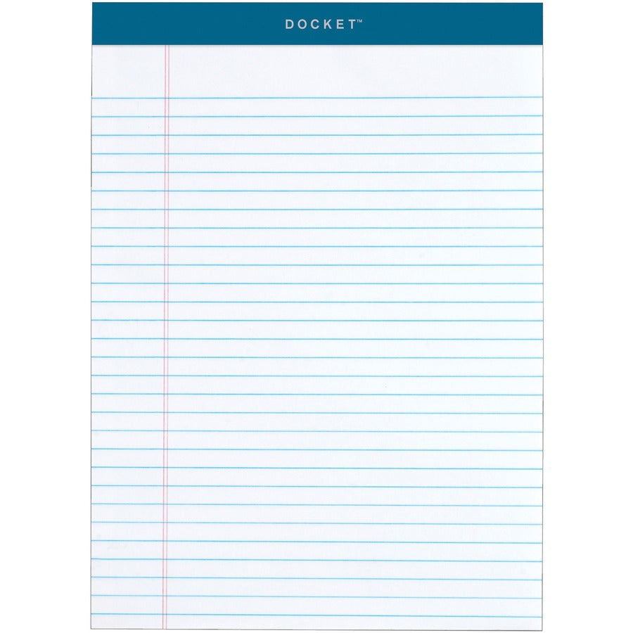 TOPS Docket Legal Rule Writing Pads - 50 Sheets - Double Stitched - 16 lb Basis Weight - 8 1/2" x 11 3/4" Sheet Size - 11.75" Height x 8.5" Width - White Paper - Rigid, Heavyweight, Bleed Resistant, Perforated, Acid-free - 6 / Pack