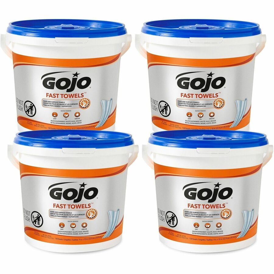 Gojo&reg, Fast Towels Bucket - Fresh Citrus - 130 Sheets - Blue, Clear - 130/Tub - 4 / Carton