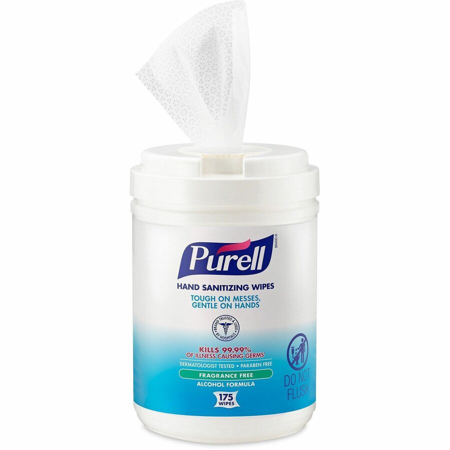 PURELL&reg, Alcohol Hand Sanitizing Wipes - 6" Width x 7" Length - White - 175/Tub - 1 Each