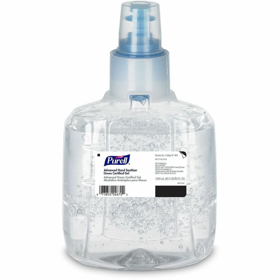 PURELL&reg, Hand Sanitizer Gel Refill - 1.27 quart - Hands-free Dispenser - Kill Germs - Skin, Hand - Clear - Fragrance-free, Dye-free - 1 Each