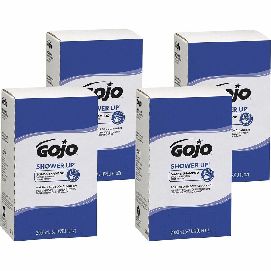 Gojo&reg, SHOWER UP Soap & Shampoo - Clean Scent - 67.6 fl oz (2 L) - Hair, Hand, Body - Rose - Pleasant Scent, Bio-based - 1 Carton