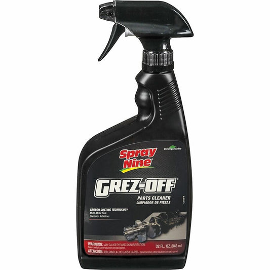 Spray Nine Grez-Off Parts Cleaner Degreaser - For Tool, Floor, Wall, Stainless Steel, Chrome, Engine, Machinery, Workbench, Asphalt, Condenser Coil, Exhaust Hood - 32 fl oz (1 quart) - Recommended For: Grease Remover, Dirt Remover - Non-flammable, Solv...