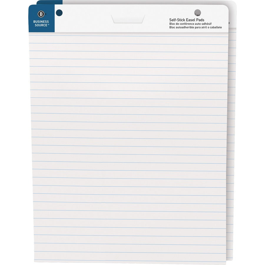 Business Source 25"x30" Lined Self-stick Easel Pads - 30 Sheets - 25" x 30" Sheet Size - White Paper - Cardboard Cover - Self-stick - 2 / Carton