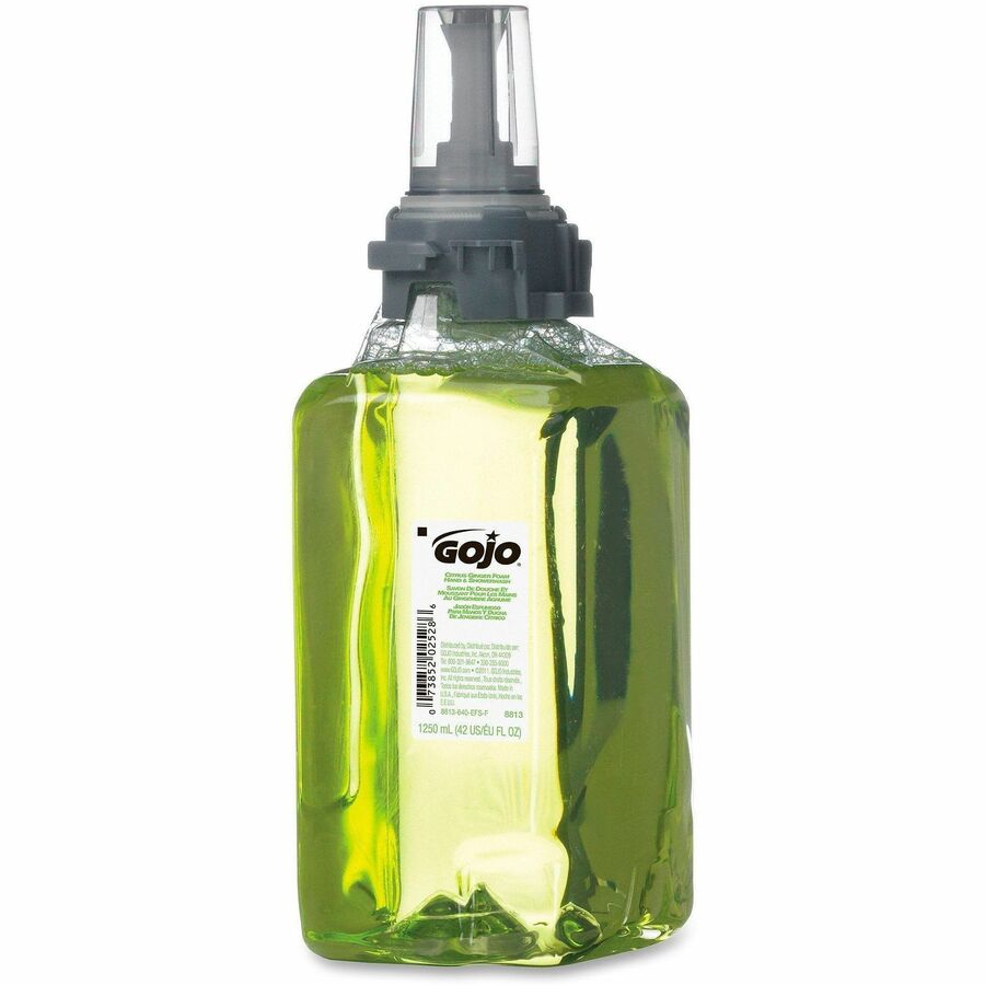 Gojo&reg, ADX-12 GingerCitrus Handwash Refill - Ginger Citrus Scent - 1.32 quart - Pump Bottle Dispenser - Kill Germs - Hand, Skin, Hair, Body - Moisturizing - Green - Bio-based - 1 Each