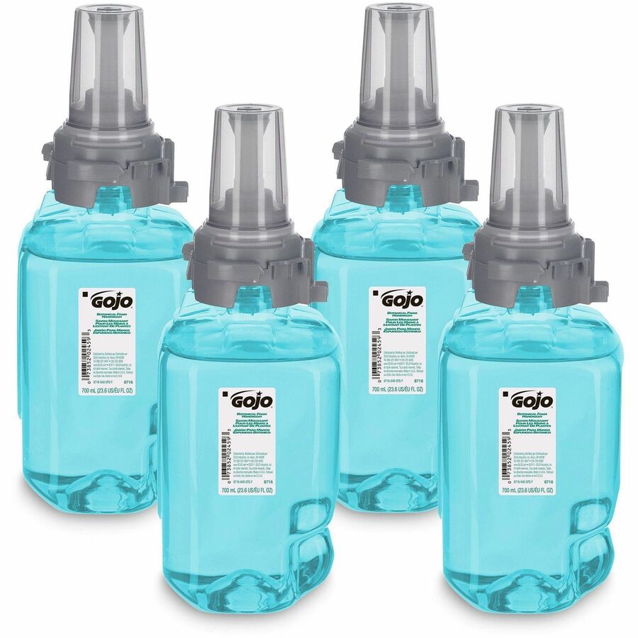 Gojo&reg, ADX-7 Dispenser Refill Botanical Foam Soap - Botanical Scent - 23.67 fl oz - Pump Bottle Dispenser - Skin, Hand - Moisturizing - Emerald Green - Rich Lather, Bio-based - 4 / Carton