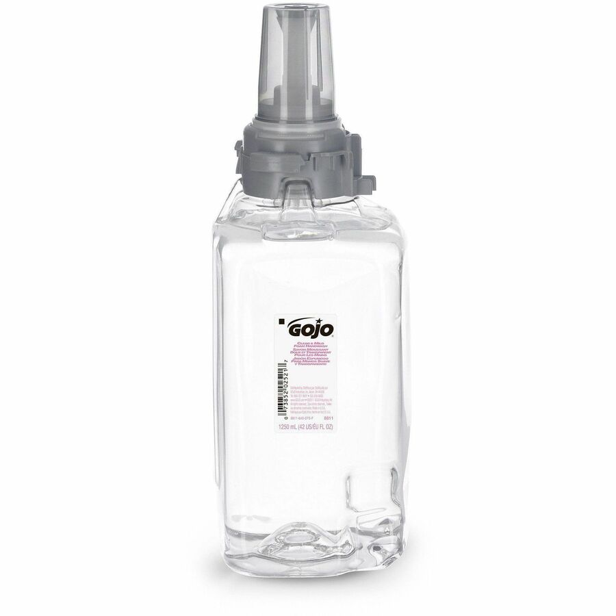 Gojo&reg, ADX-12 Clear/Mild Handwash Refill - 1.32 quart - Push Pump Dispenser - Hand, Skin - Moisturizing - Clear - Dye-free, Fragrance-free, Rich Lather, Bio-based - 3 / Carton