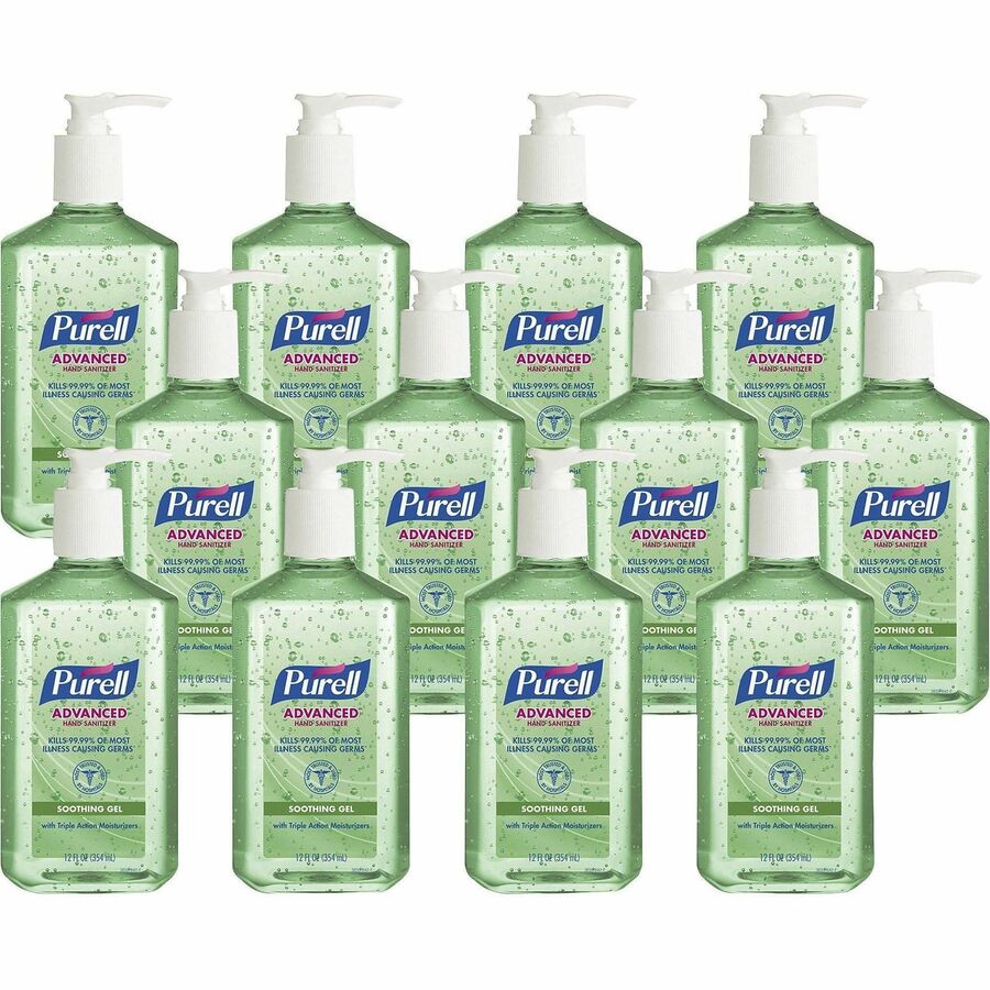 PURELL&reg, Hand Sanitizer Gel - 12 fl oz - Pump Bottle Dispenser - Kill Germs - Hand, Skin - Clear - Non-sticky, Residue-free - 12 / Carton