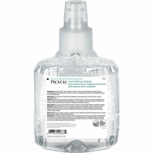 Provon LTX-12 Refill Clear & Mild Foam Handwash - 1.27 quart - Pump Bottle Dispenser - Kill Germs - Skin, Hand - Moisturizing - Clear - Rich Lather, Fragrance-free, Dye-free - 1 Each
