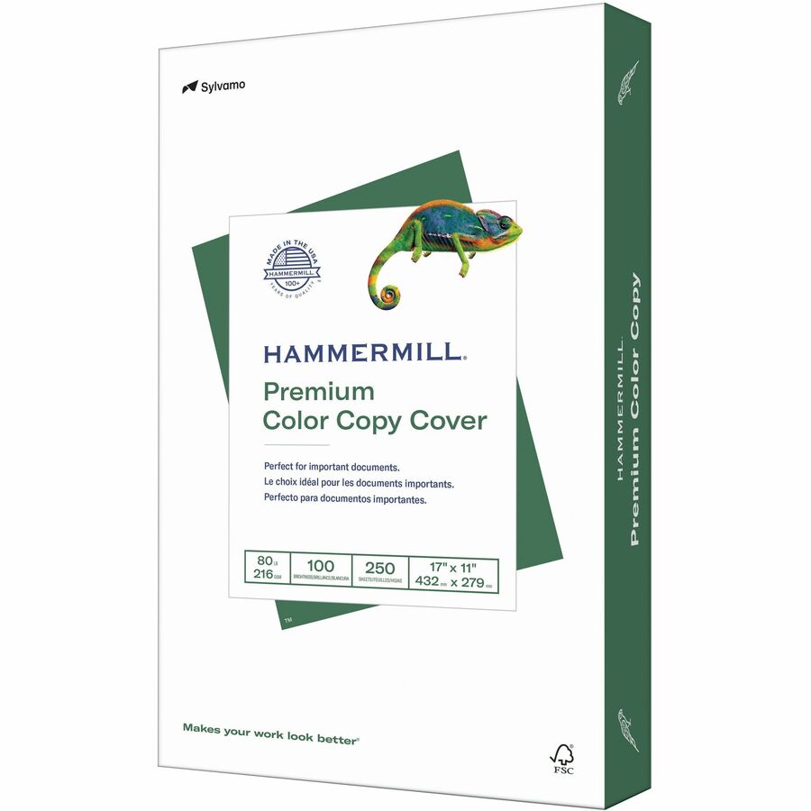 Hammermill Premium Color Copy Cover - White - 100 Brightness - 17" x 11" - 80 lb Basis Weight - Super Smooth - Jam-free, Acid-free, Double-sided - White - 250 / Pack
